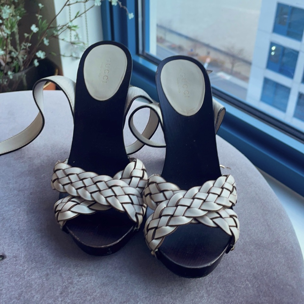 Gucci Cream Braided Leather Criss Cross Leather Sandal